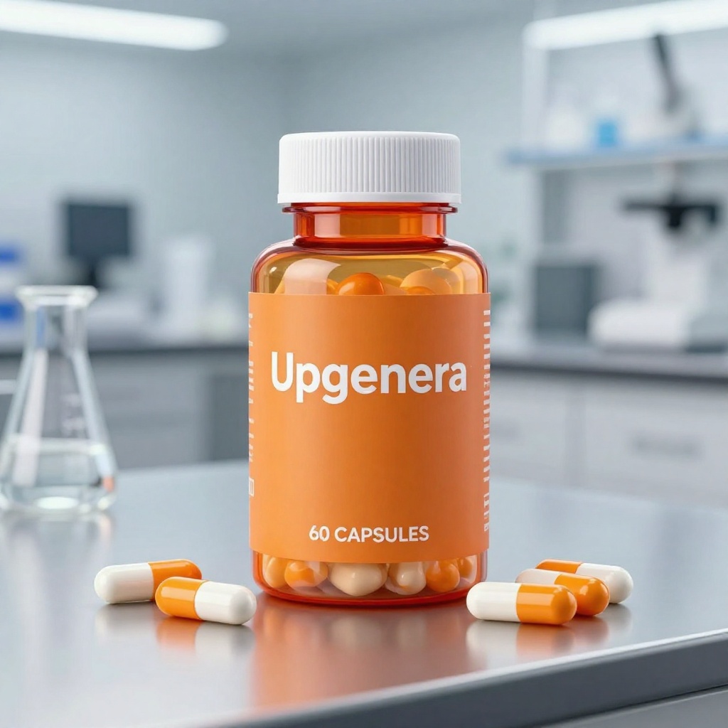 Ambalaj Upgenera pe fundal neutru, supliment natural pentru circulația sanguină în capsule